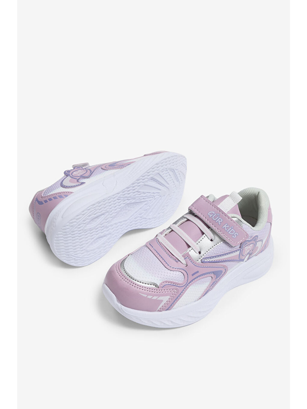 Çocuk Unisex Lila Pembe Eva Faylon Taban Çocuk Unısex Cırtlı Lastik Bağcıklı Spor Ayakkabı-3