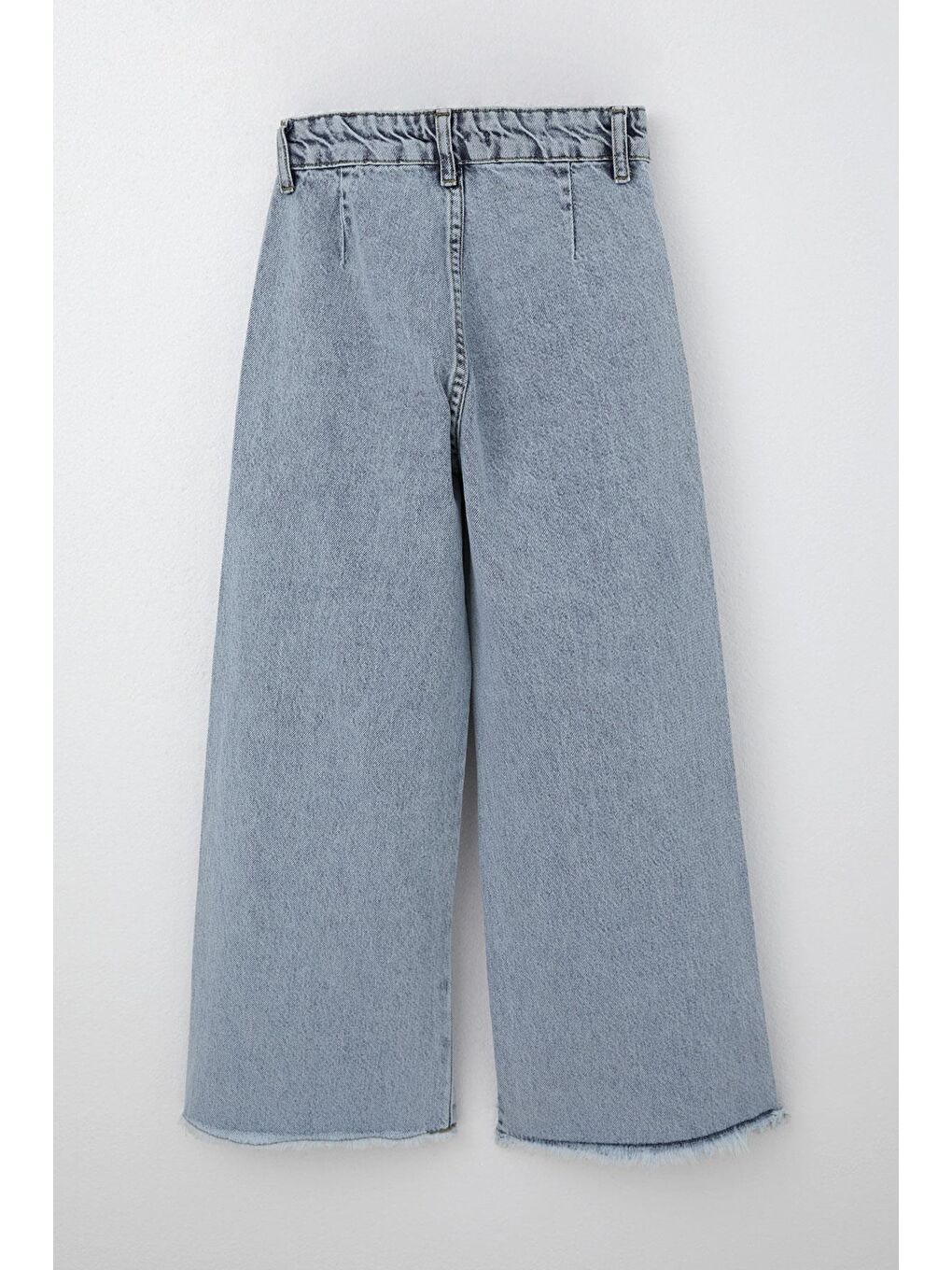 Kız Çocuk Jean Pantolon Geniş Paça Düğmeli Paçası Püskül Detaylı Açık Mavi (10-14 Yaş)-1