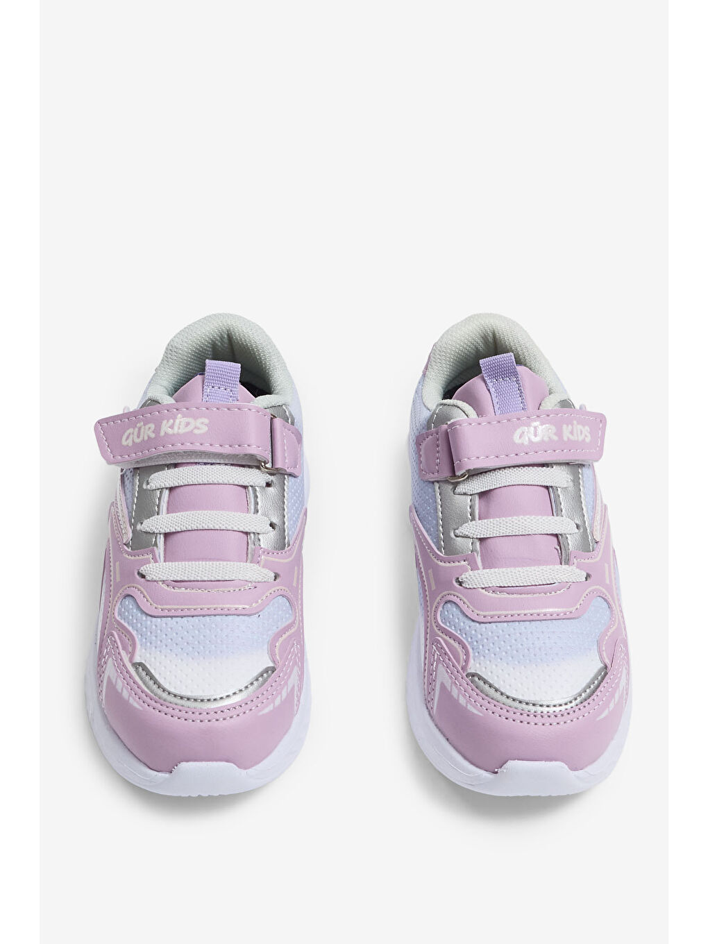 Çocuk Unisex Pembe Lila Eva Faylon Taban Çocuk Unısex Cırtlı Lastik Bağcıklı Spor Ayakkabı-1