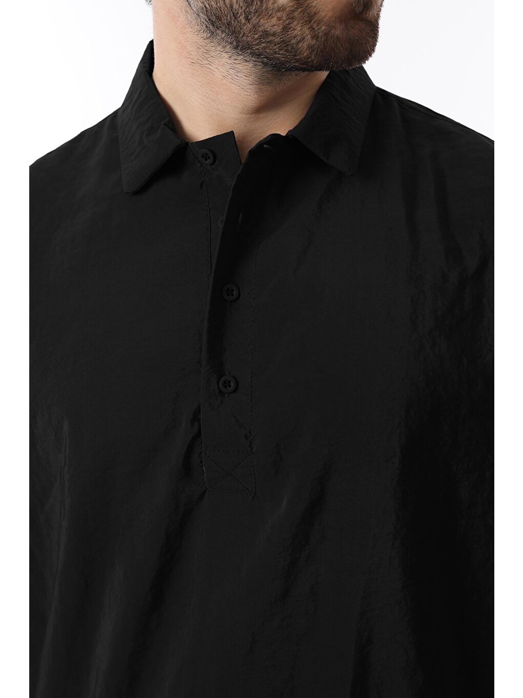 Siyah Oversize Rahat Kesim Kısa Kollu Gömlek 6744-2