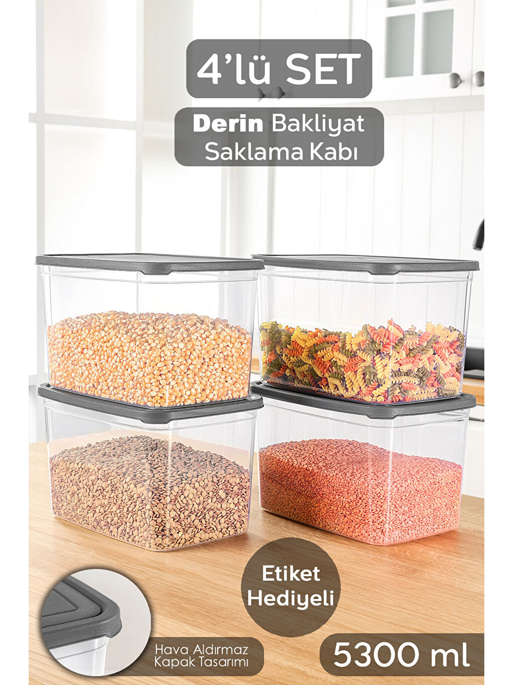 Renksiz 4 Adet Erzak Saklama Kabı 5300 ml