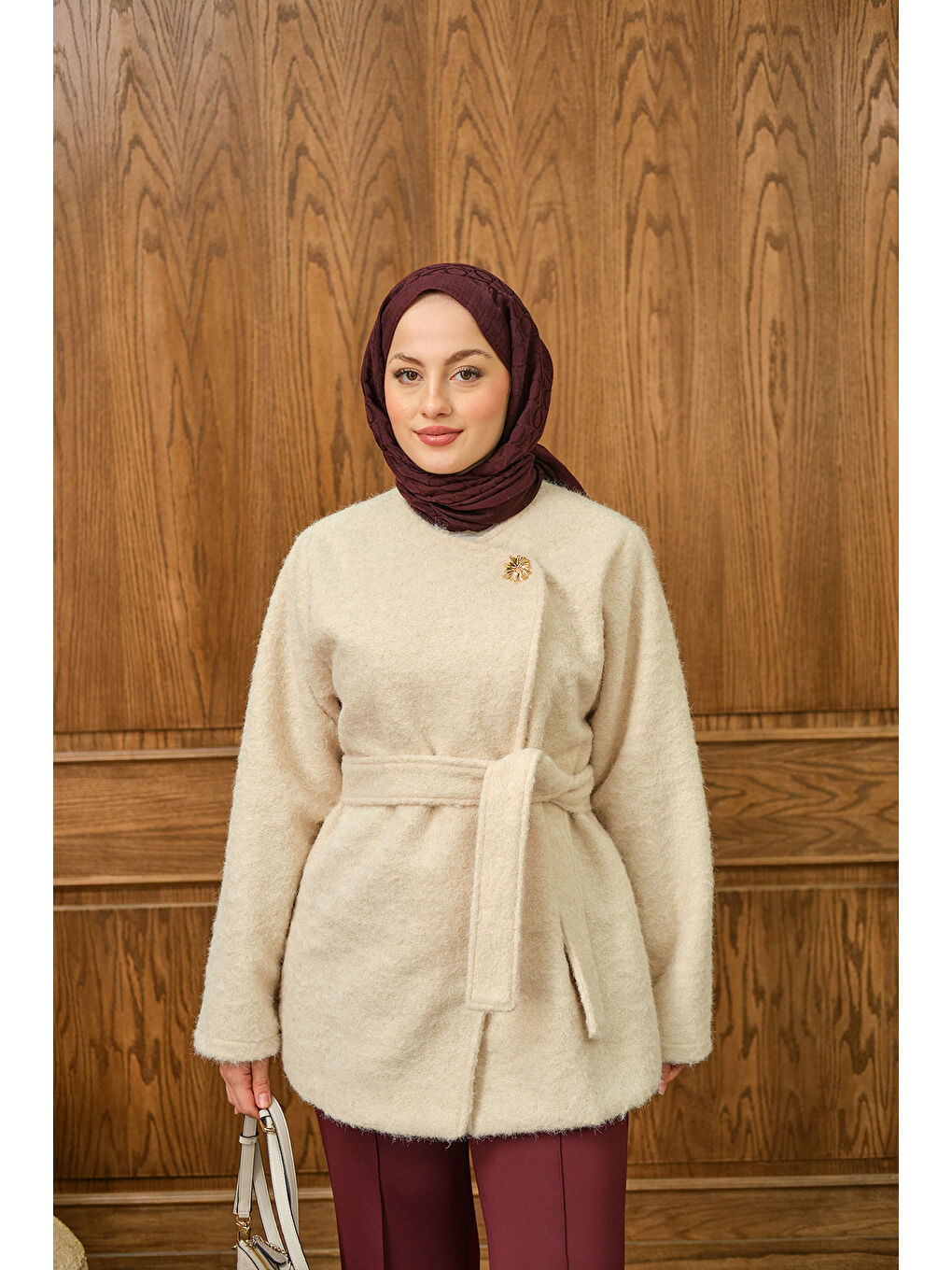 Ekru Kadın Gold Düğme Detay Ceket Krem-4