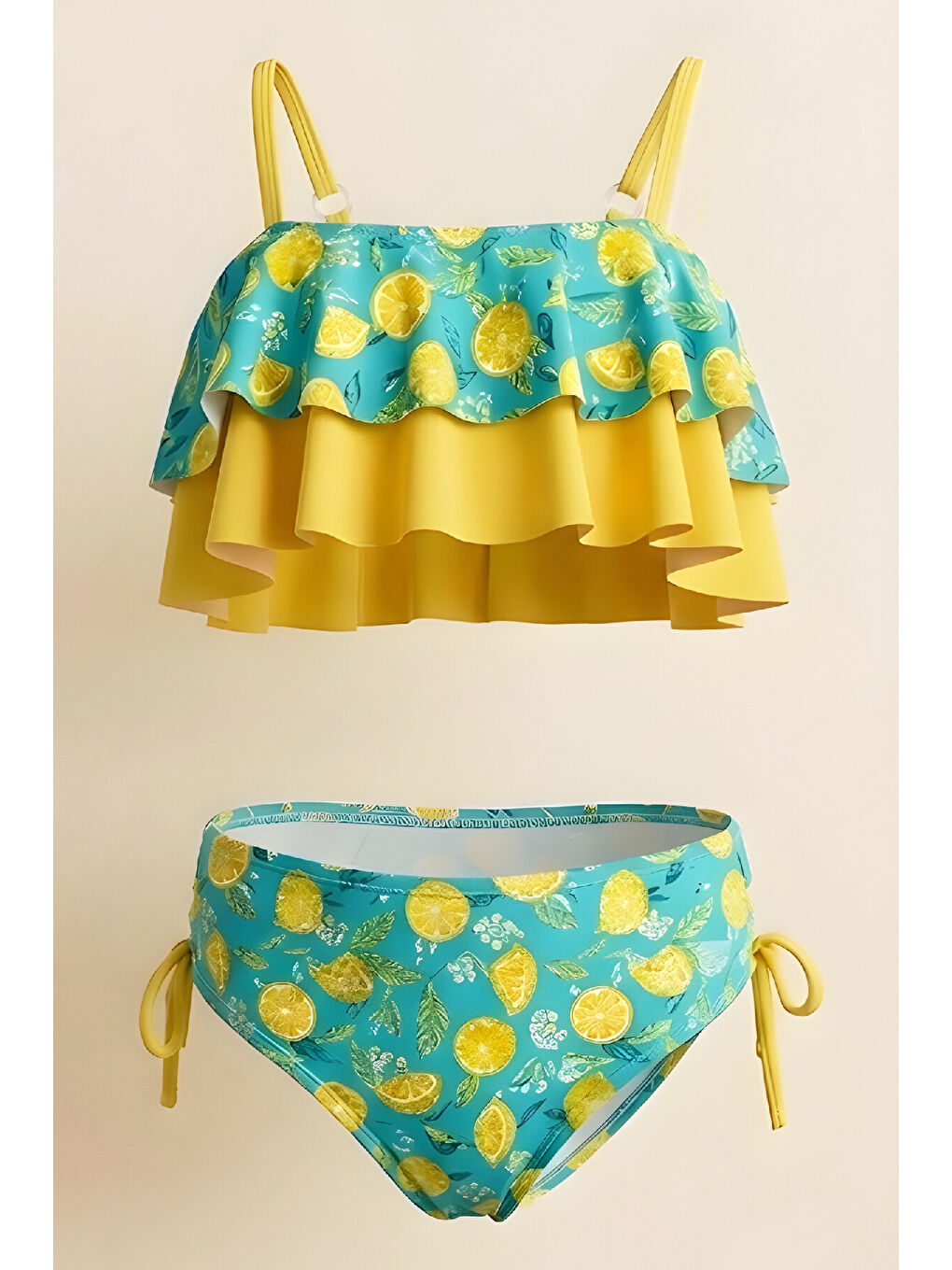 Sarı Kız Çocuk Mayo Takımı-Volanlı+Ayarlanabilir Askılı Kollu 8-12 Yaş 12621B