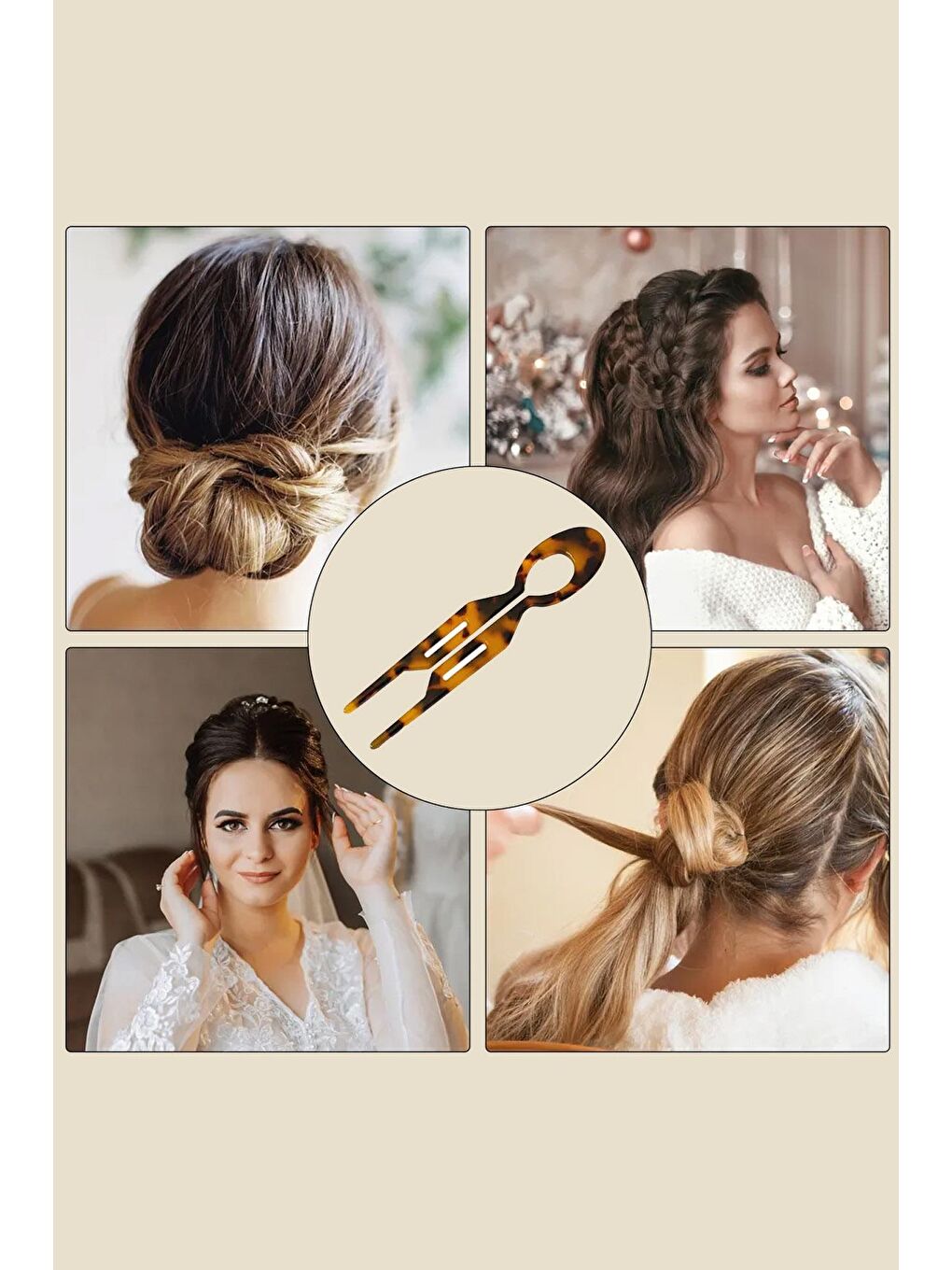 Kahverengi Camille Kaplumbağa Sırtı Kolay Topuz Tokası 2 Adet-3