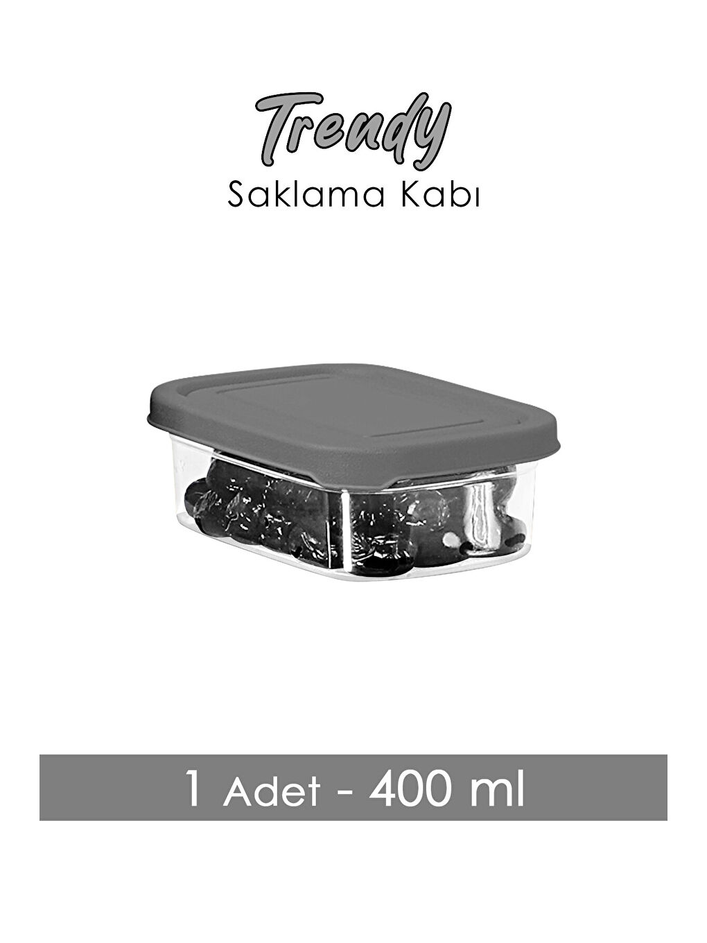 Gri 1 Adet Dikdörtgen Erzak Saklama Kabı 400 ml