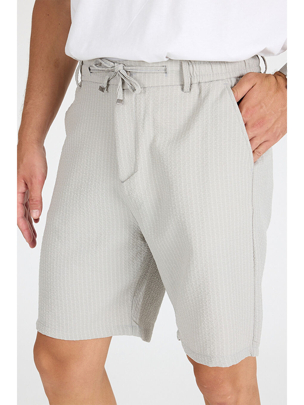 Bej Erkek Taş Çizgili Şort-3