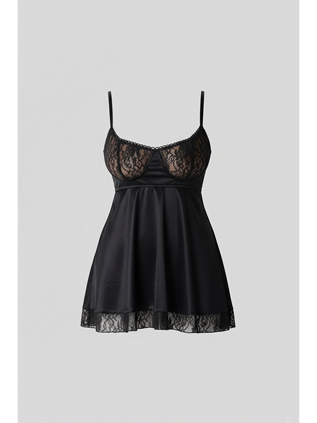 Dantel Detay Babydoll Siyah