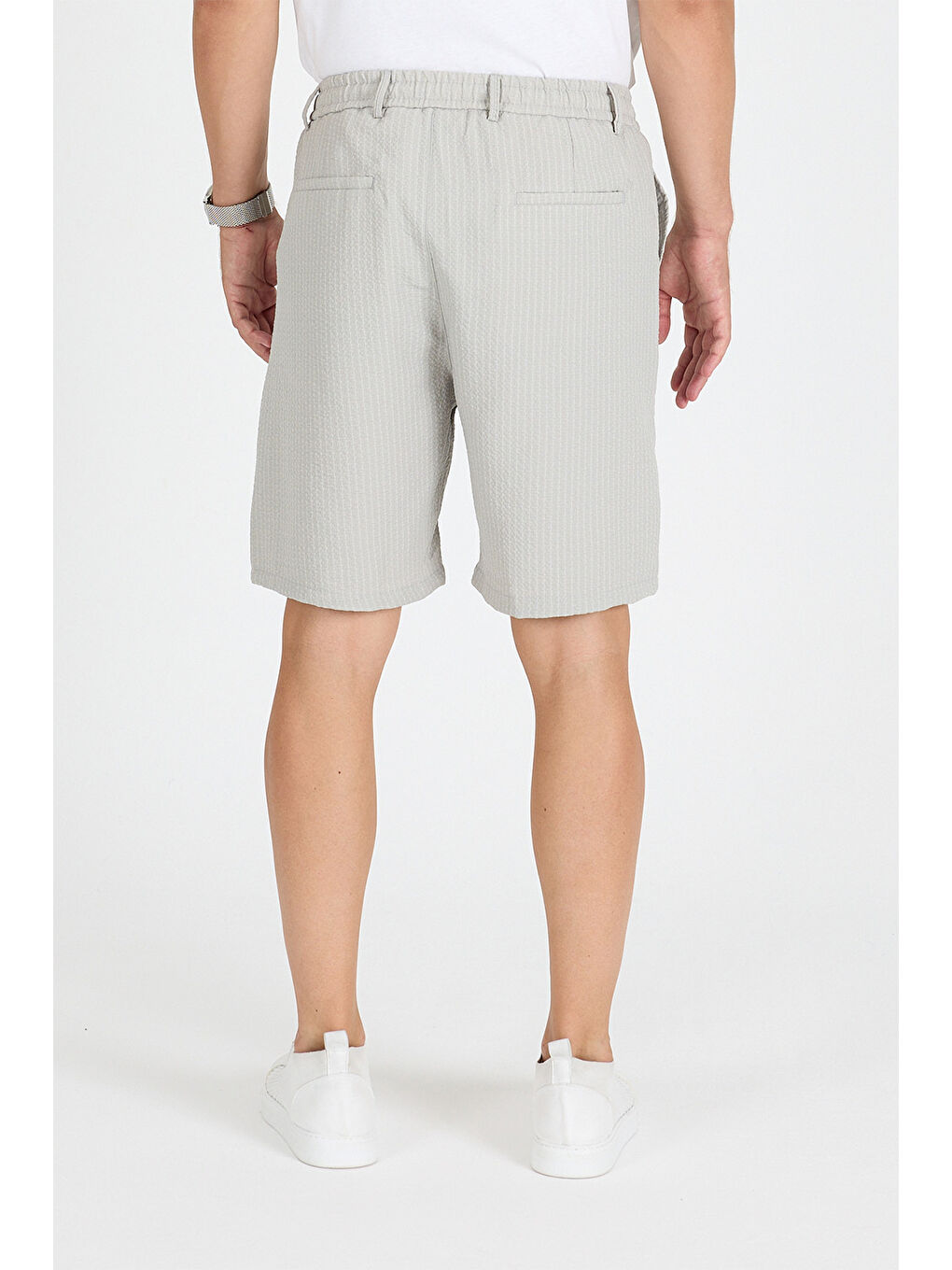 Bej Erkek Taş Çizgili Şort-4