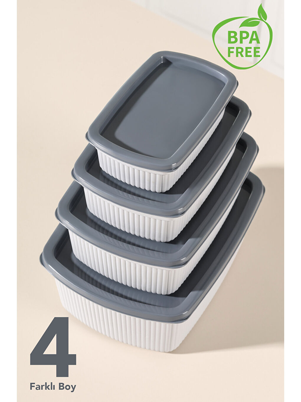 Gri 20'li Çizgili Dikdörtgen Gıda Saklama Kabı Seti-2