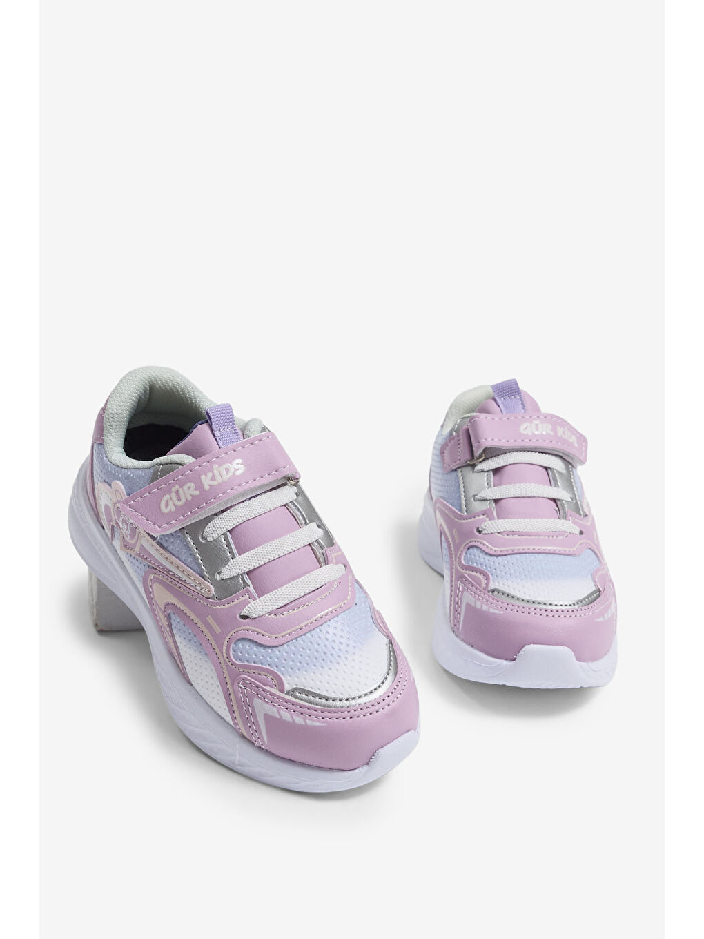 Çocuk Unisex Pembe Lila Eva Faylon Taban Çocuk Unısex Cırtlı Lastik Bağcıklı Spor Ayakkabı-2