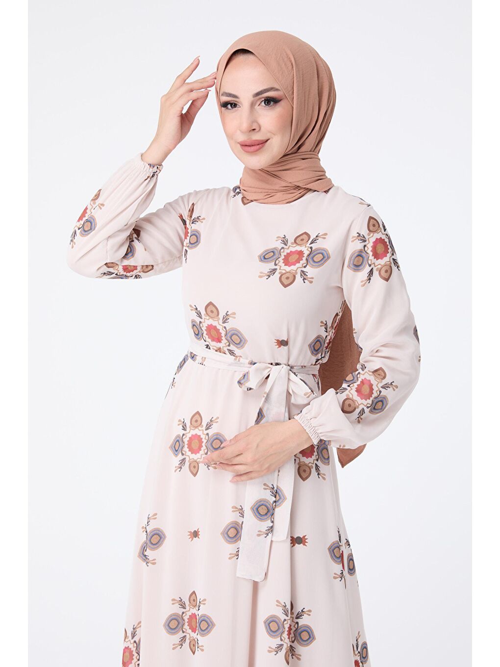 Bisiklet Yaka Kadın Ekru Elbise - 10352-4