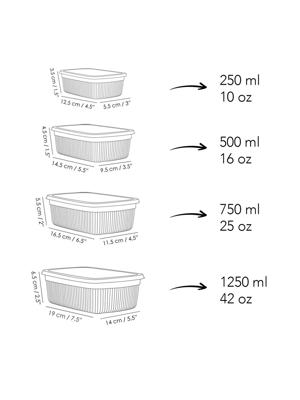 Gri 20'li Çizgili Dikdörtgen Gıda Saklama Kabı Seti-7