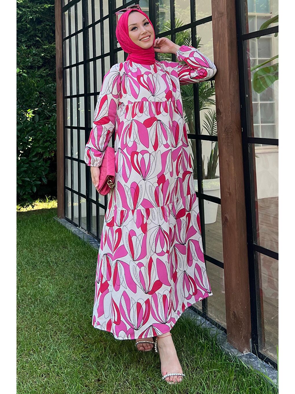 Bisiklet Yaka Kadın Fuşya Elbise - 10389-1