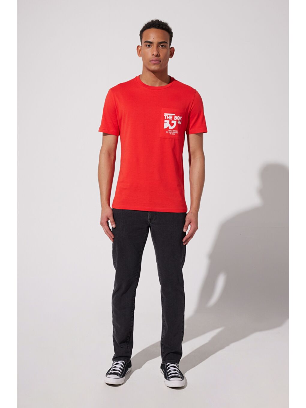 Regular Fit %100 Pamuk Bisiklet Yaka Kırmızı Tişört-1