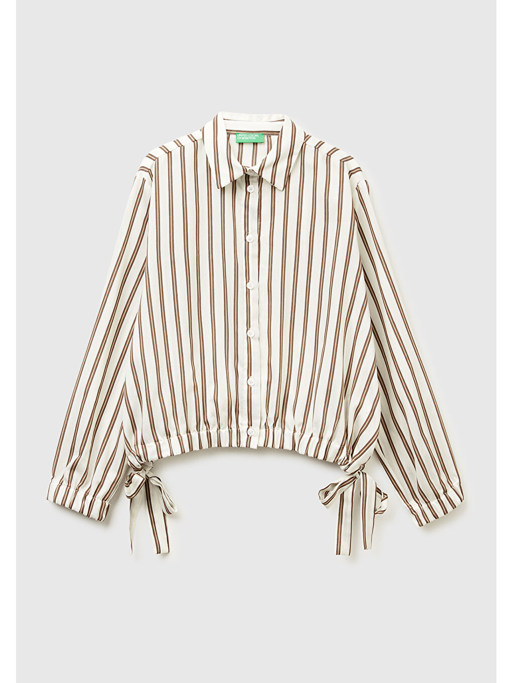 Kadın Bej Viskoz Karışımlı Çizgili Altı Lastikli Relaxed Fit Gömlek-1