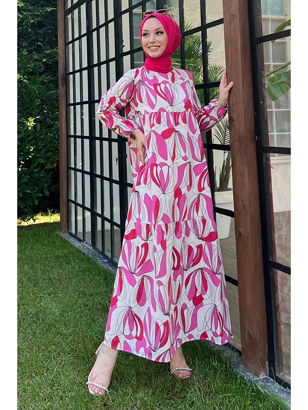 Bisiklet Yaka Kadın Fuşya Elbise - 10389-2