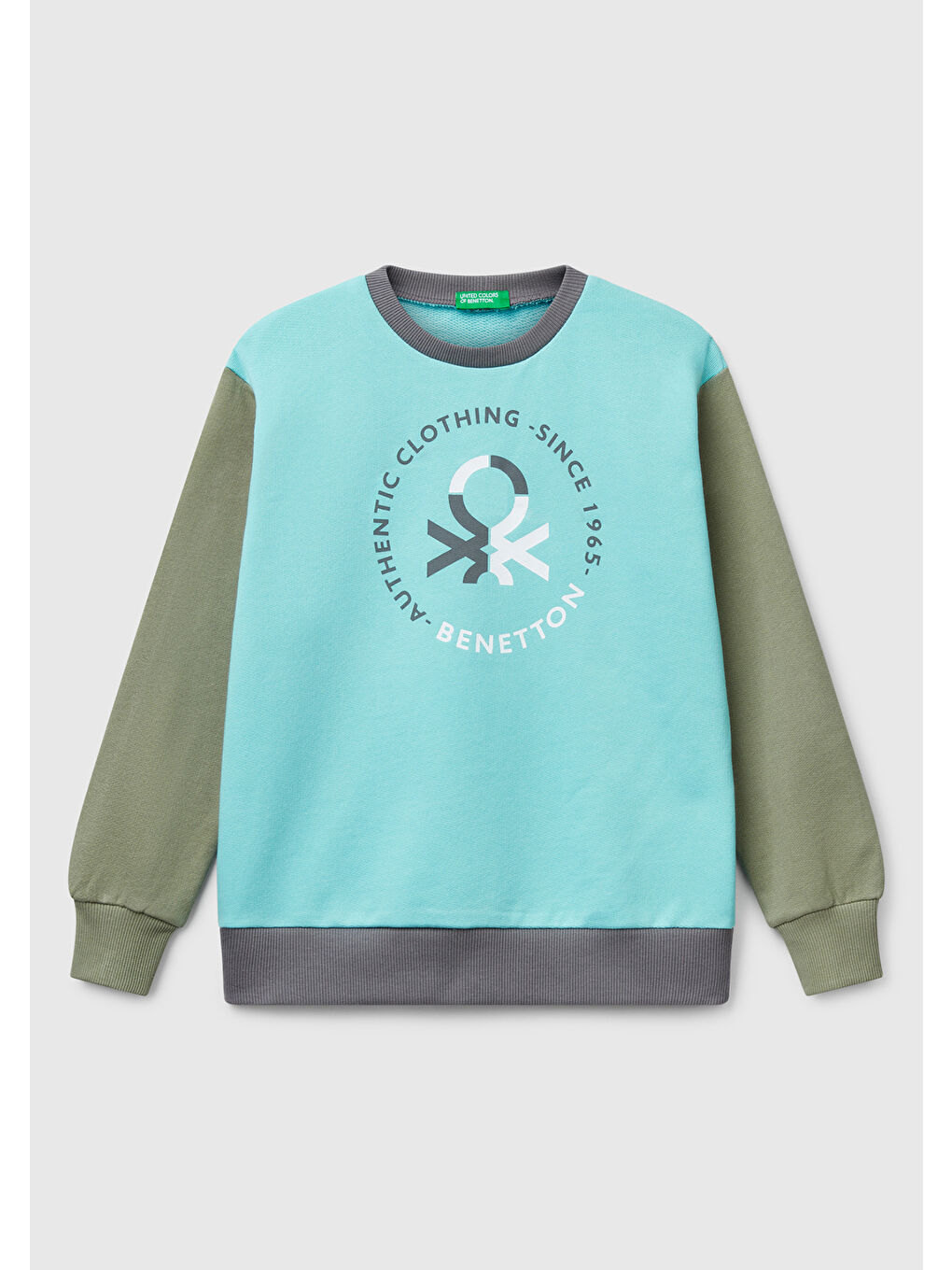Erkek Çocuk Turkuaz Mix Benetton Logo Baskılı Bisiklet Yaka Sweatshirt