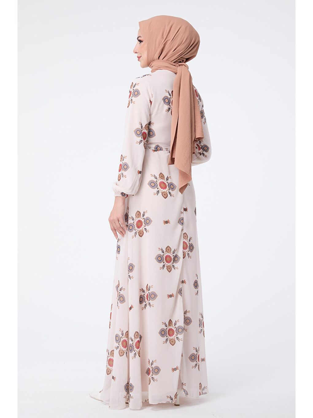 Bisiklet Yaka Kadın Ekru Elbise - 10352-7