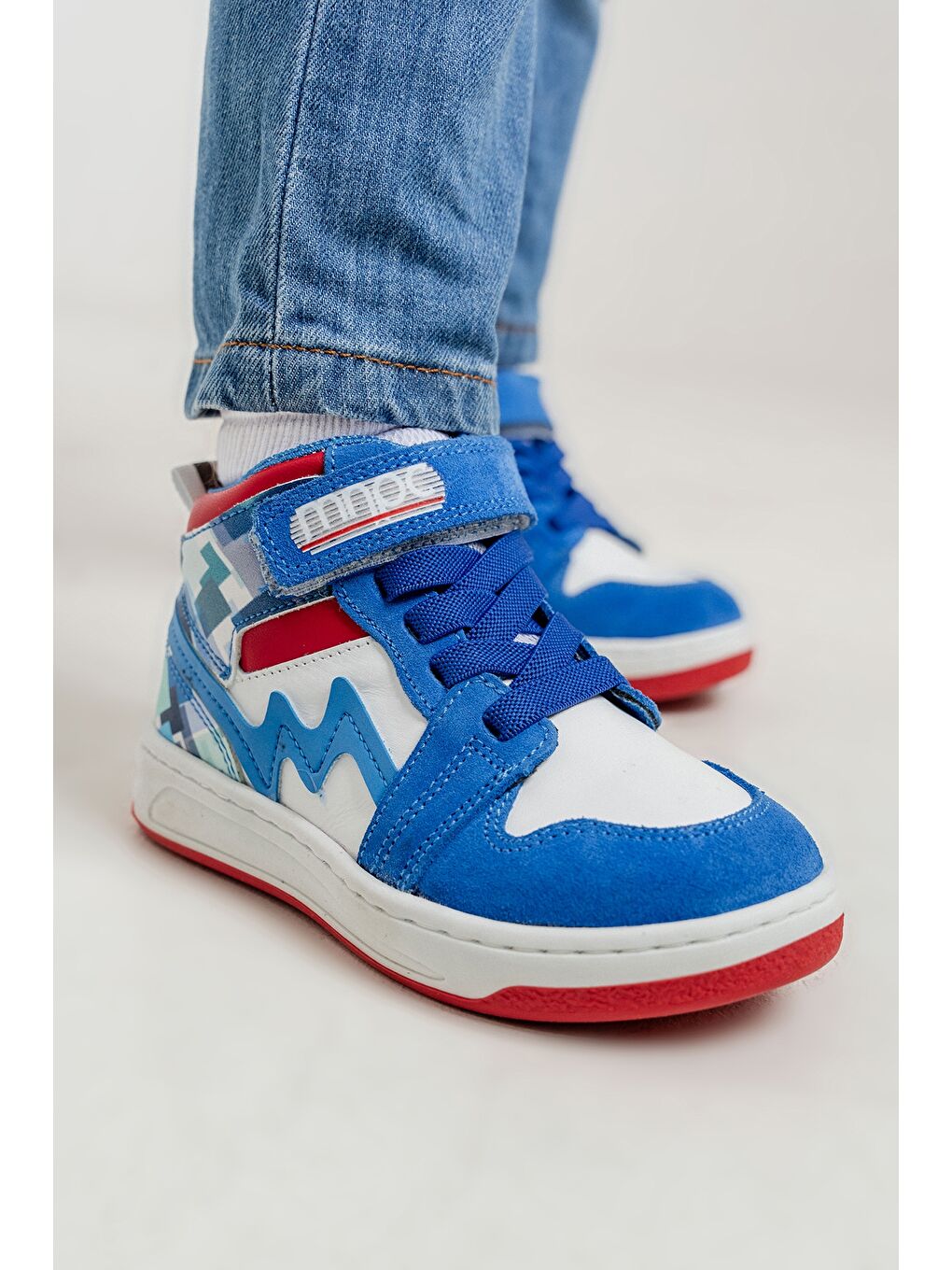 Unisex Çocuk Saks Mavi Baskı Hakiki Deri Anatomik Günlük Bot