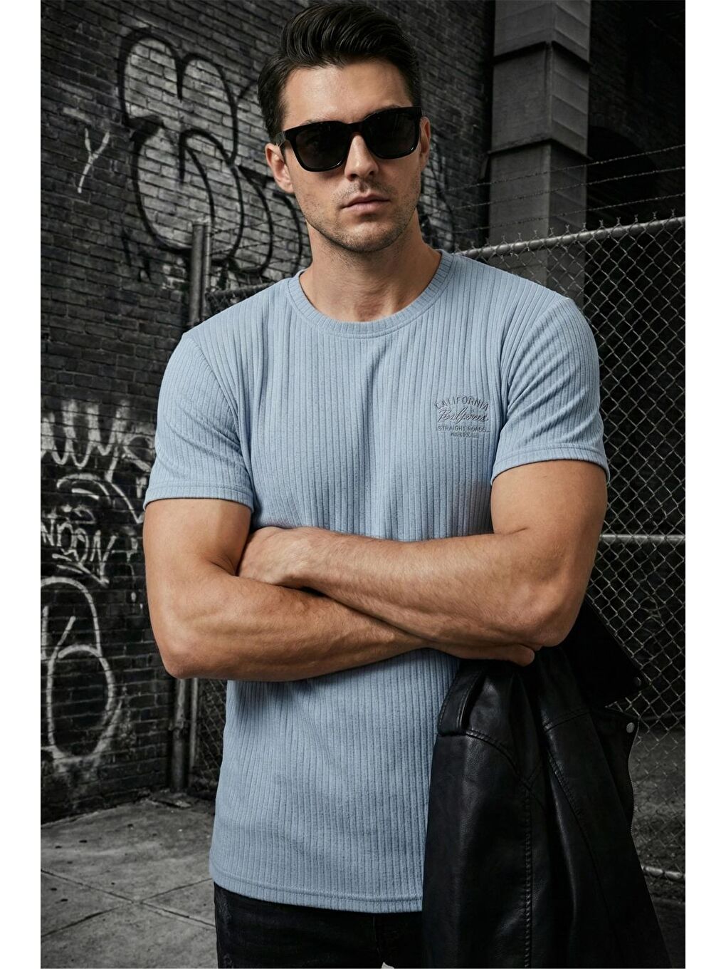 Mavi Ftx California Flok Baskı Detaylı Premium Fitilli Kumaş Erkek T-Shirt-2