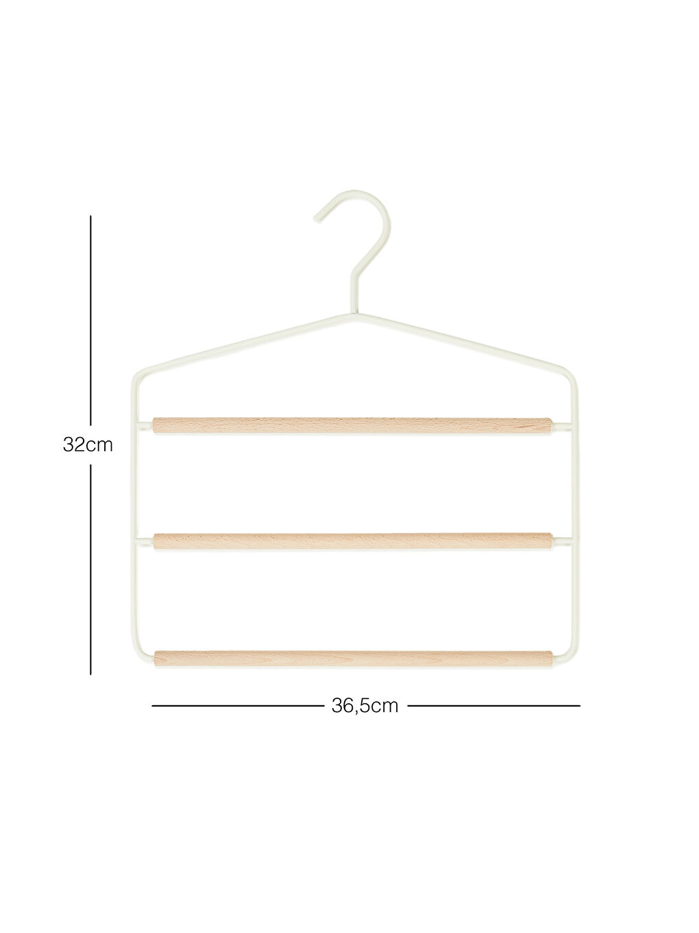 3 Katlı Ahşap Destekli Mat Beyaz Renk Metal Giysi Askısı 32 x 36.5 x 0.47 cm-5
