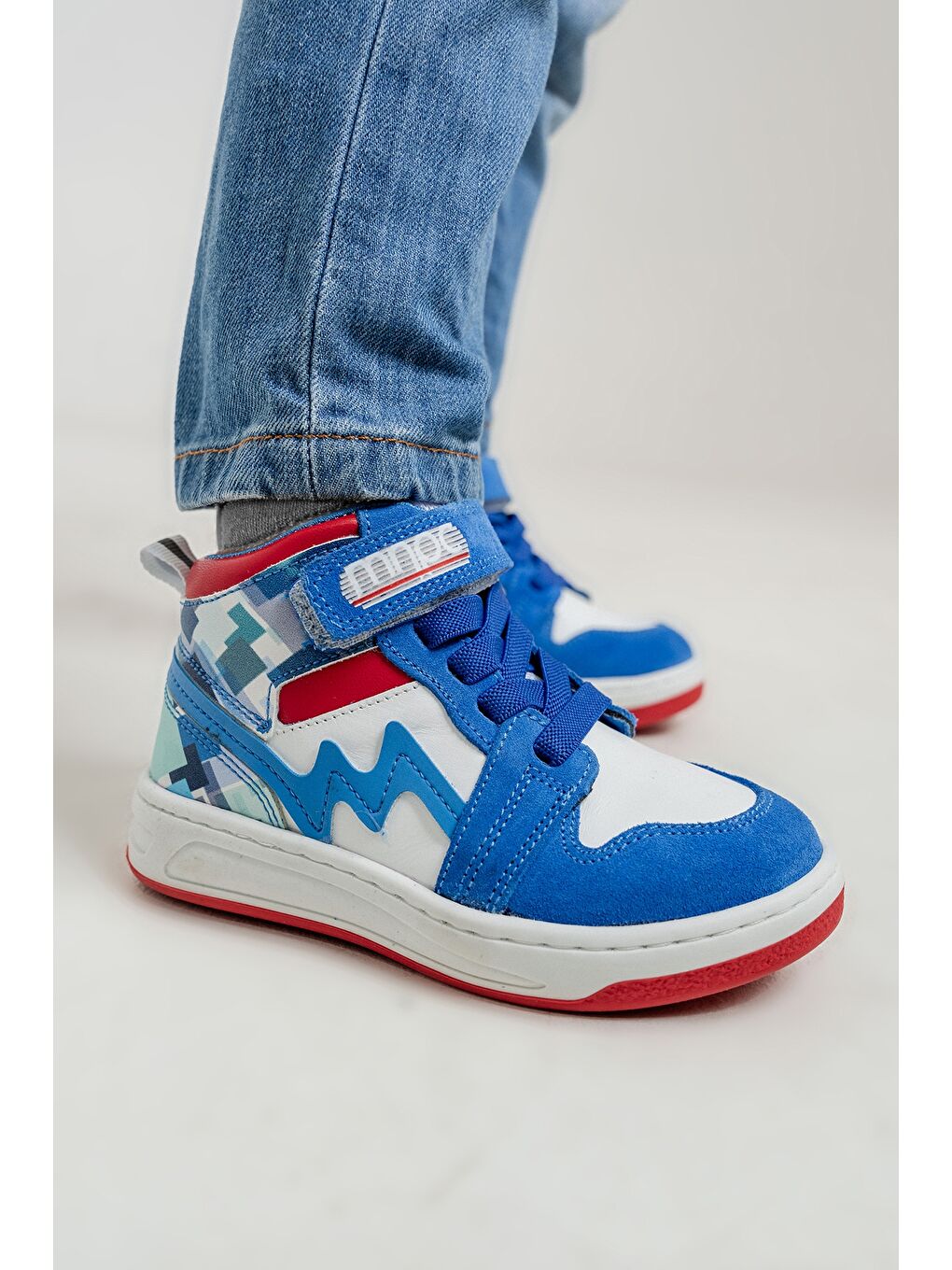 Unisex Çocuk Saks Mavi Baskı Hakiki Deri Anatomik Günlük Bot-1