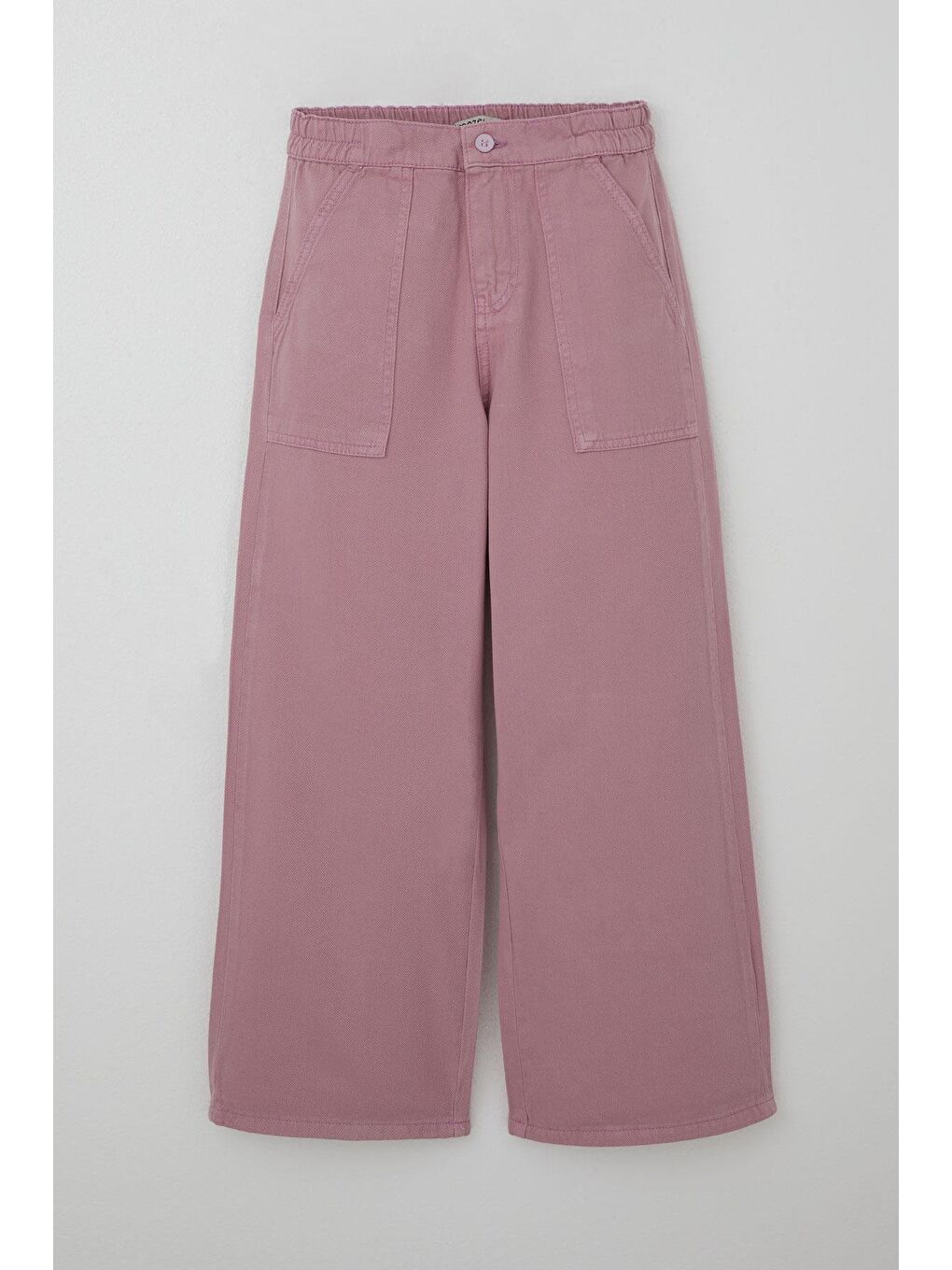 Pembe Kız Çocuk Gabardin Pantolon Geniş Paça Beli Lastikli Gülkurusu (10-14 Yaş)