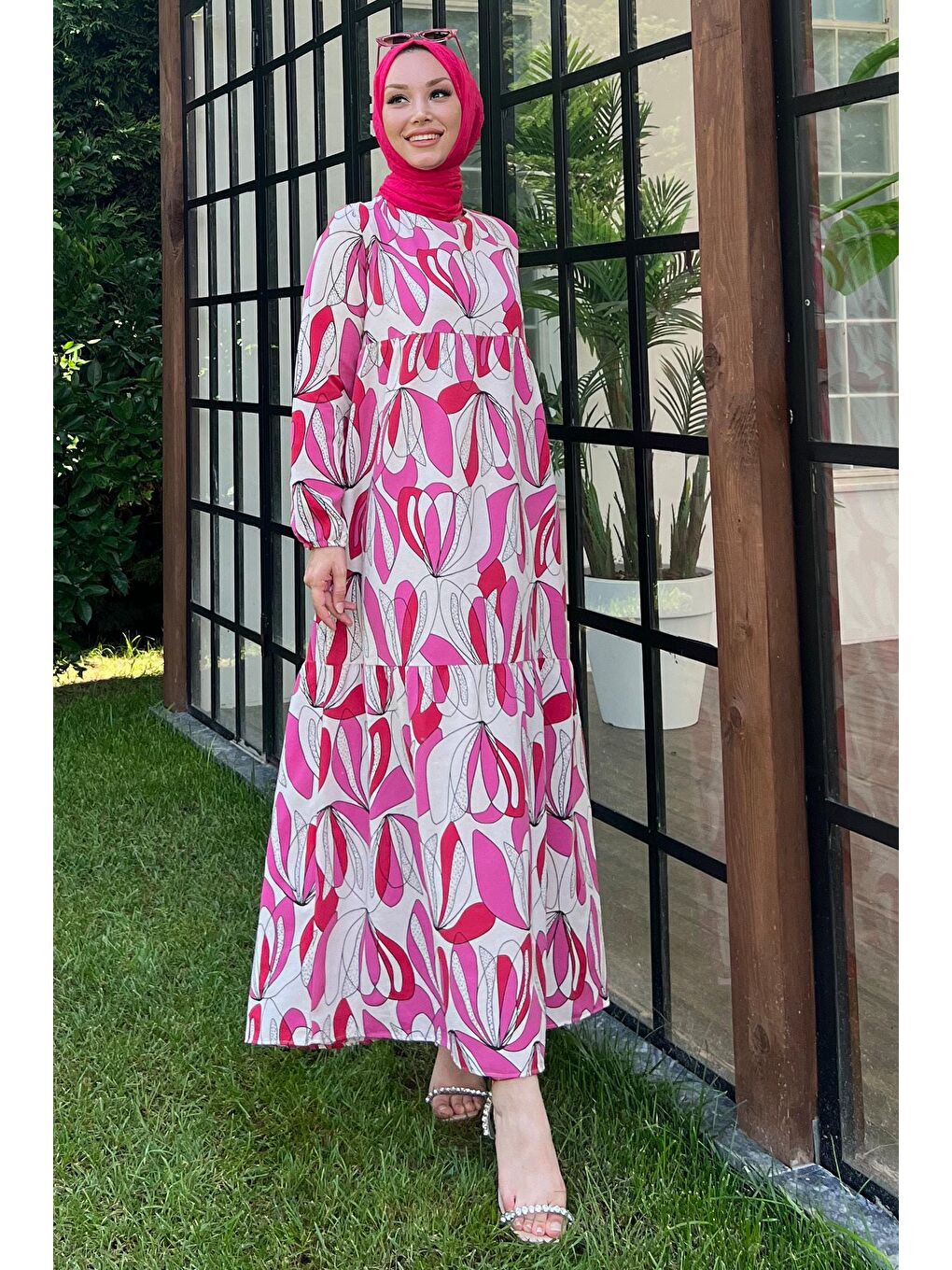 Bisiklet Yaka Kadın Fuşya Elbise - 10389-3