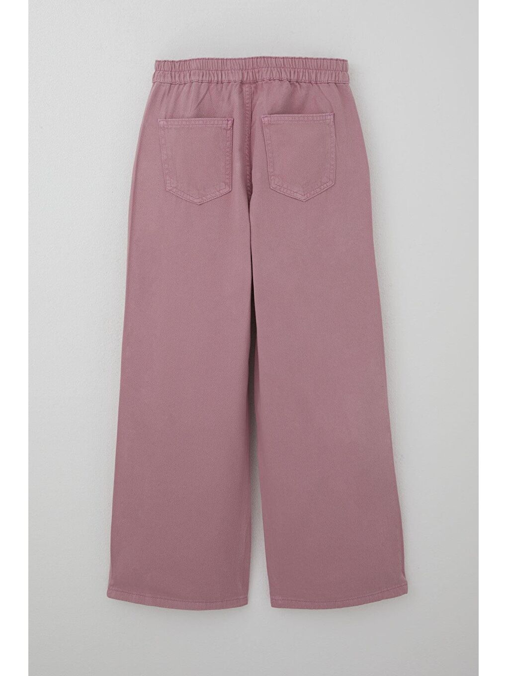 Pembe Kız Çocuk Gabardin Pantolon Geniş Paça Beli Lastikli Gülkurusu (10-14 Yaş)-1