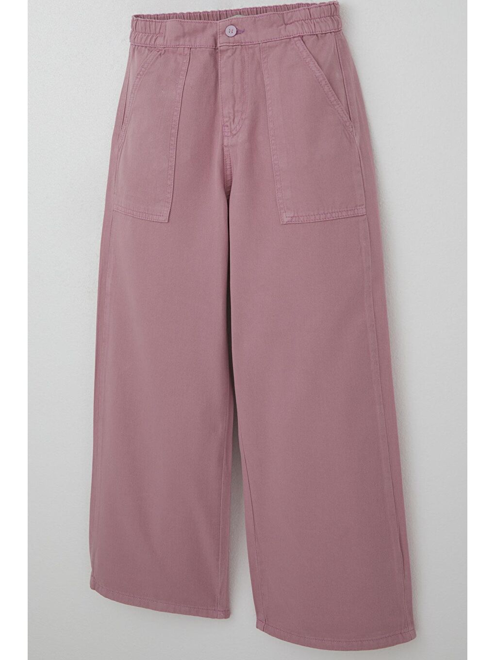 Pembe Kız Çocuk Gabardin Pantolon Geniş Paça Beli Lastikli Gülkurusu (10-14 Yaş)-2