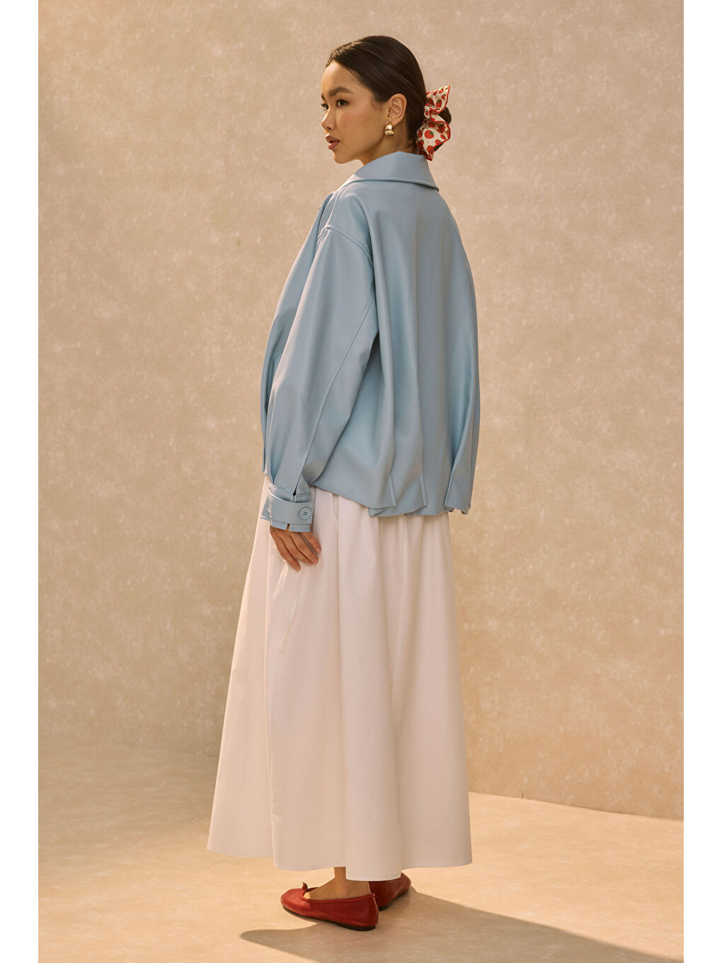 Pile Detaylı Deri Ceket Bebe Mavi-3