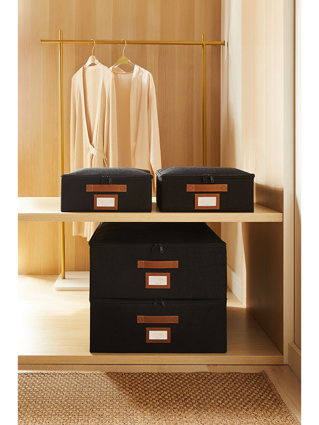 4'lü Siyah Renk Jüt Destekli Kutu Hurç Set 2 Adet 31 x 38 x 12 + 45 x 55 x 18 cm-1