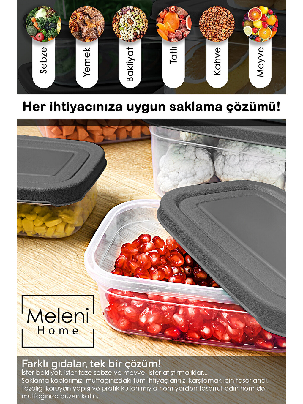 Gri 46'lı Dikdörtgen Erzak Saklama Kabı-5