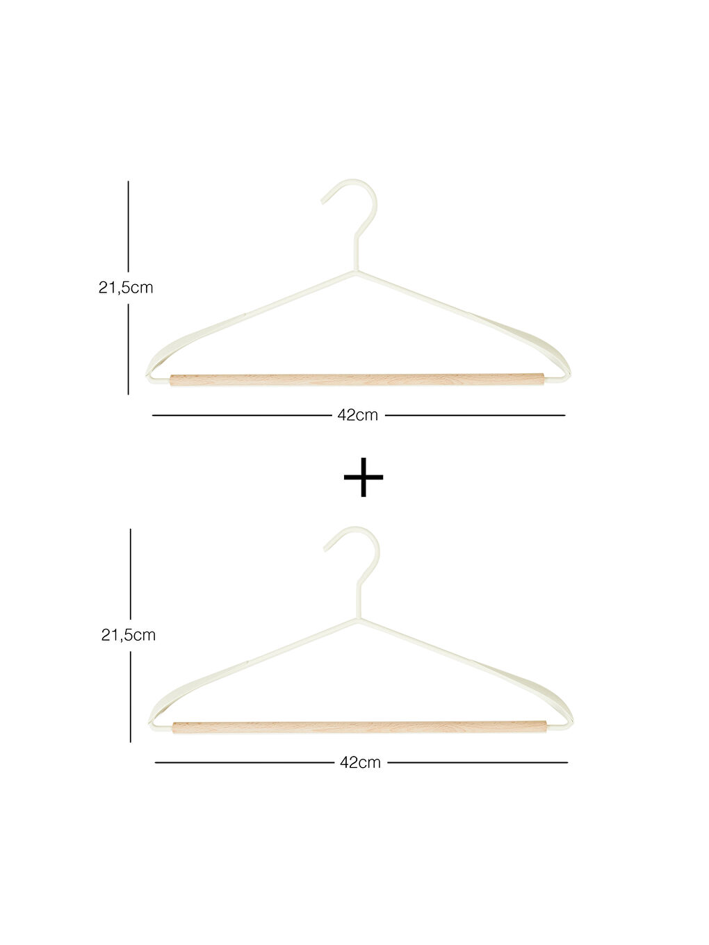 2'li Ahşap Destekli Omuz Formlu Mat Beyaz Renk Metal Giysi Askısı 21.5 x 42 x 0.5 cm-6