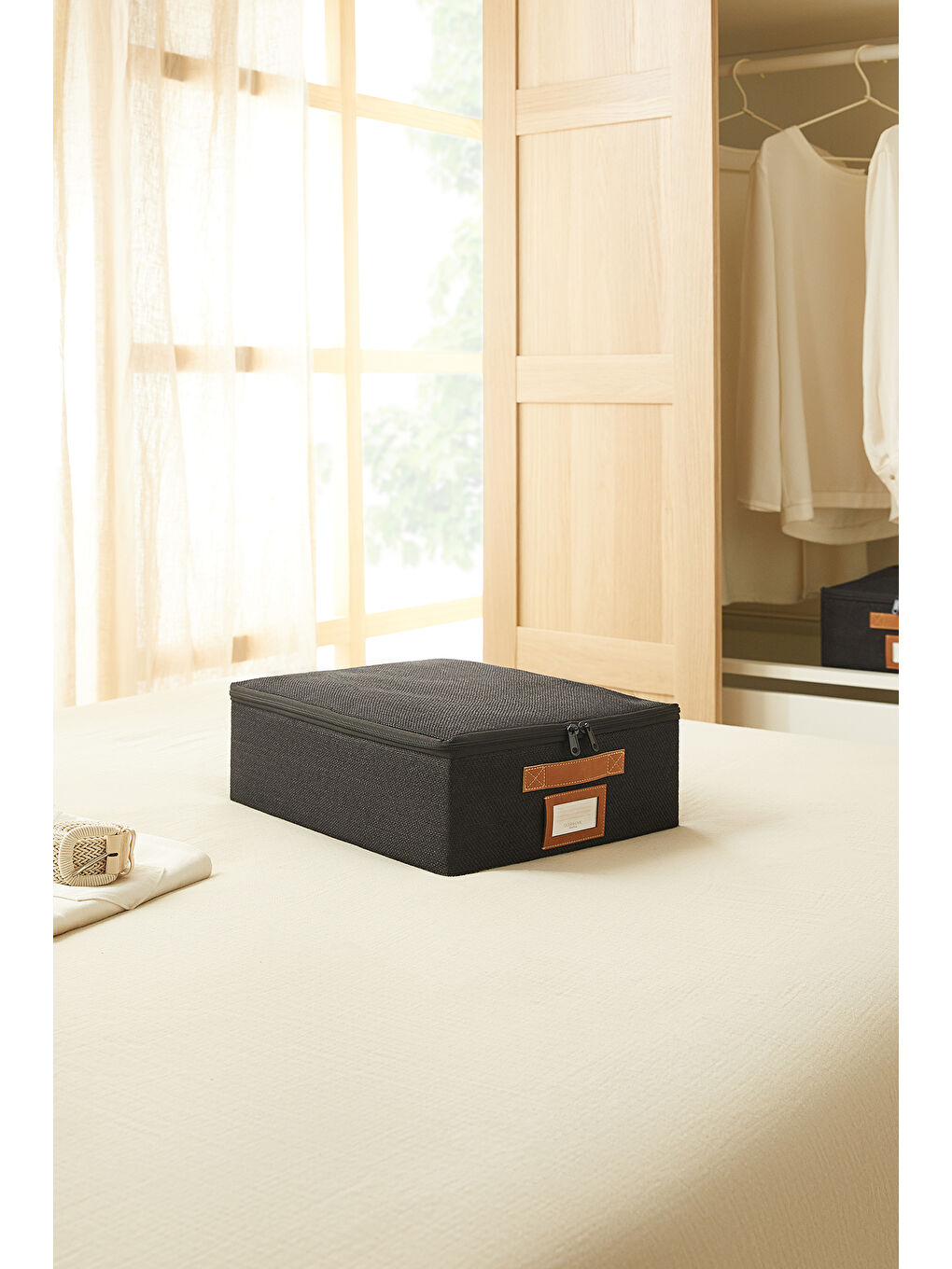 4'lü Siyah Renk Jüt Destekli Kutu Hurç Set 2 Adet 31 x 38 x 12 + 45 x 55 x 18 cm-2