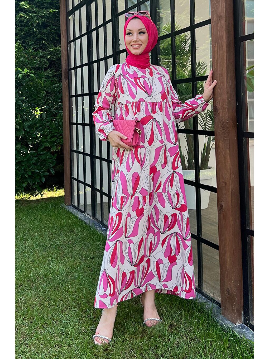 Bisiklet Yaka Kadın Fuşya Elbise - 10389-4