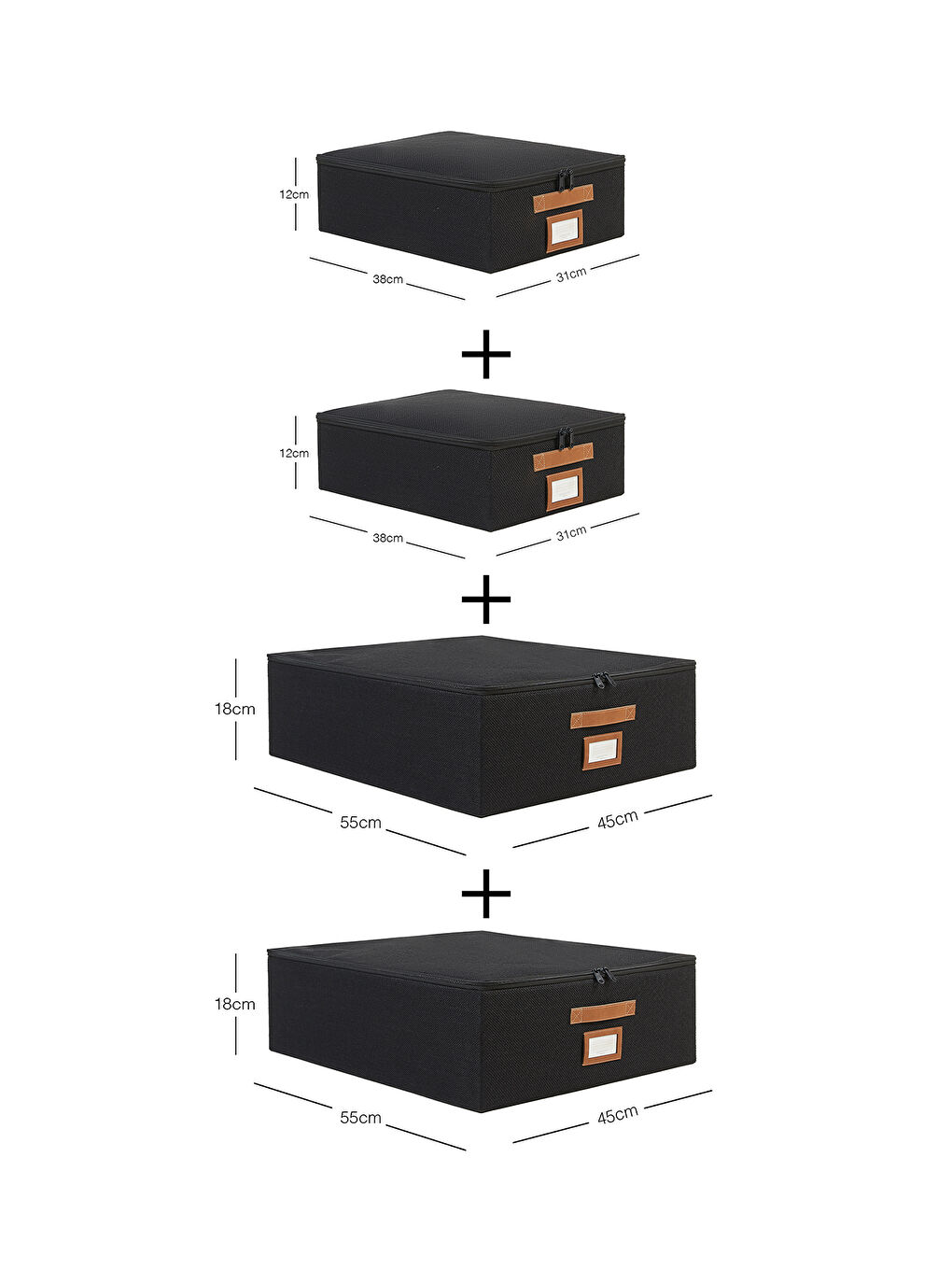 4'lü Siyah Renk Jüt Destekli Kutu Hurç Set 2 Adet 31 x 38 x 12 + 45 x 55 x 18 cm-6