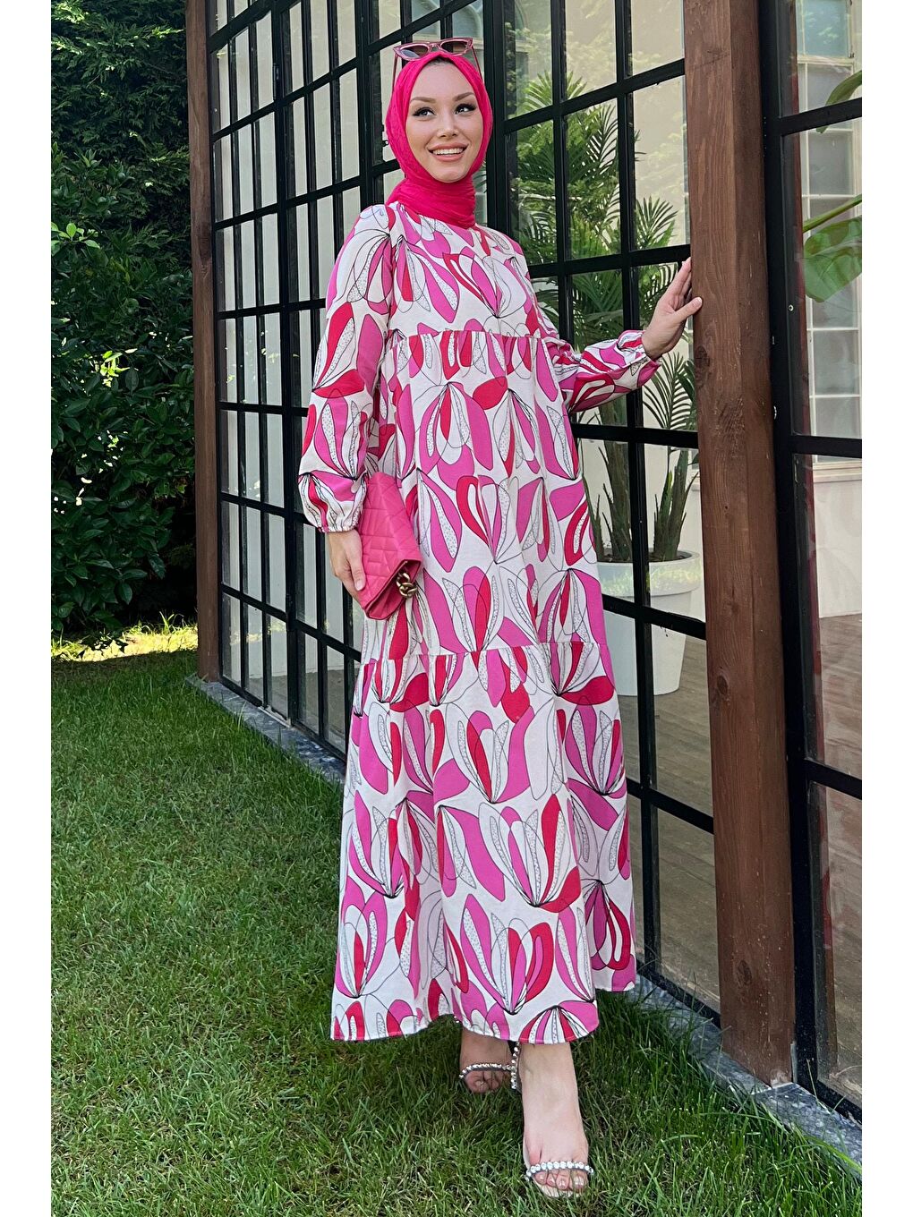 Bisiklet Yaka Kadın Fuşya Elbise - 10389-5