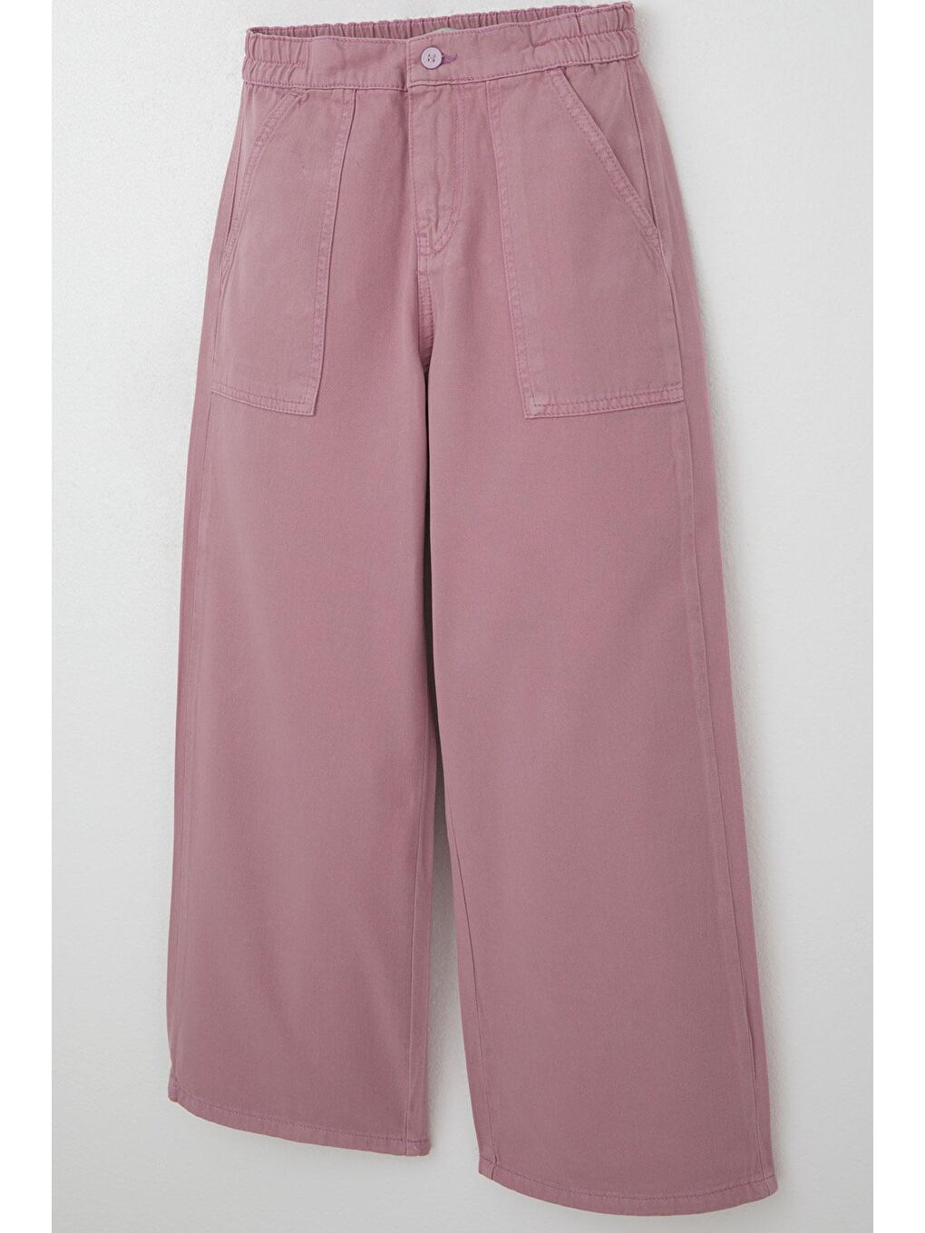 Pembe Kız Çocuk Gabardin Pantolon Geniş Paça Beli Lastikli Gülkurusu (5-9 Yaş)-2