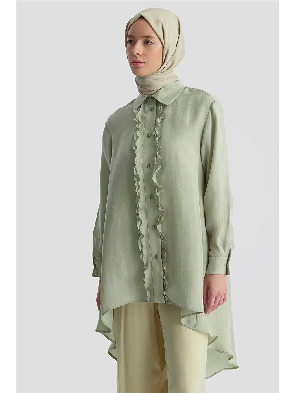 Asimetrik Cupra Tunik 25Y4624 Puslu Yeşil