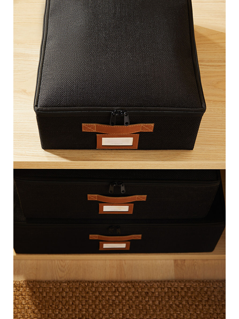 3'lü Siyah Renk Jüt Destekli Kutu Hurç Set 31 x 38 x 12 + 45 x 55 x 18 + 55 x 70 x 18 cm-5