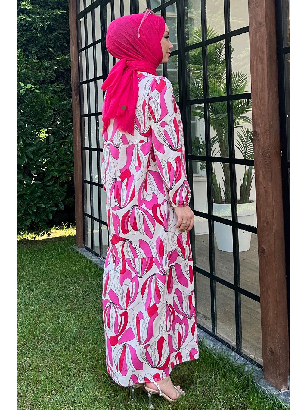 Bisiklet Yaka Kadın Fuşya Elbise - 10389-6