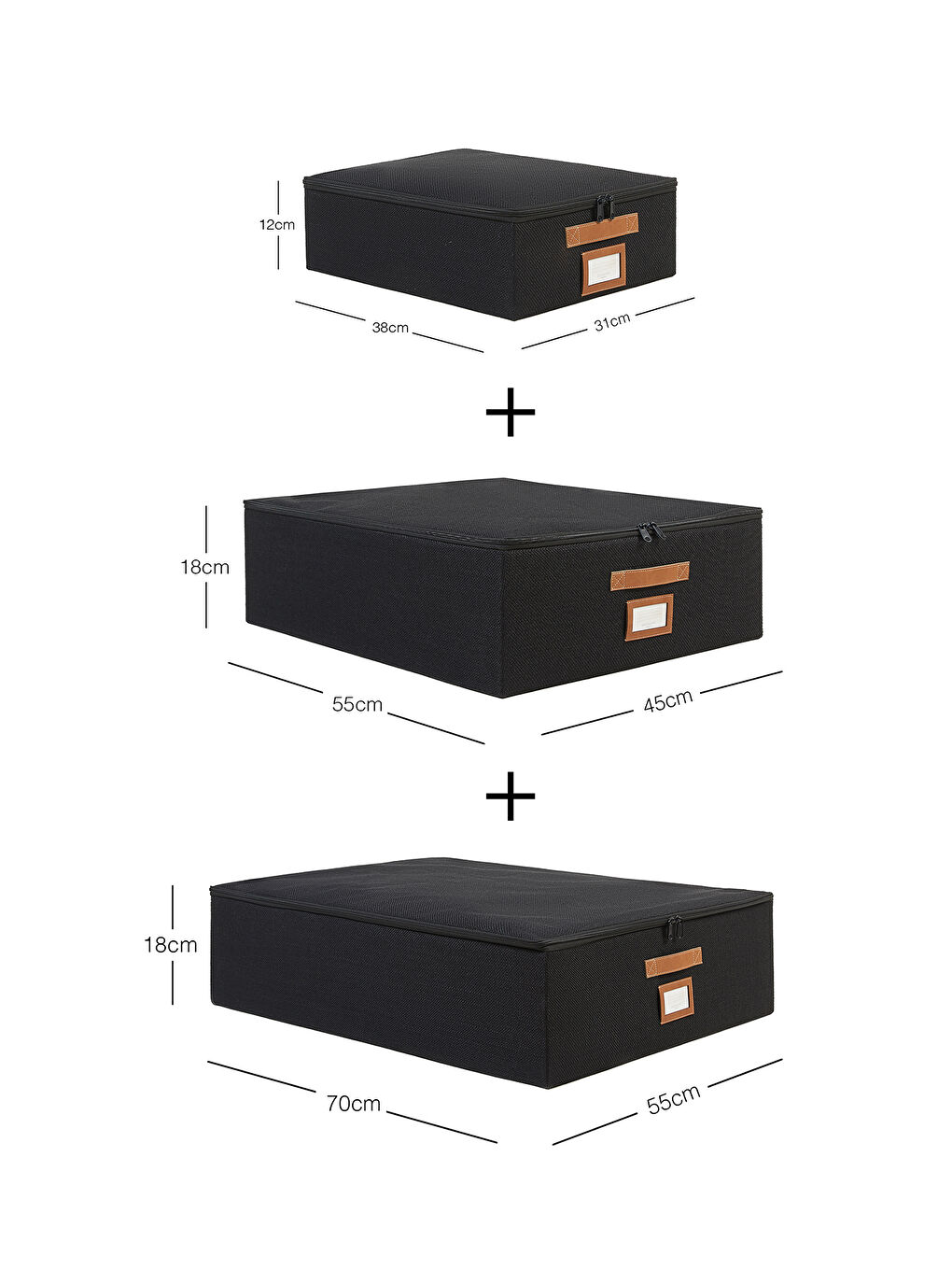 3'lü Siyah Renk Jüt Destekli Kutu Hurç Set 31 x 38 x 12 + 45 x 55 x 18 + 55 x 70 x 18 cm-7