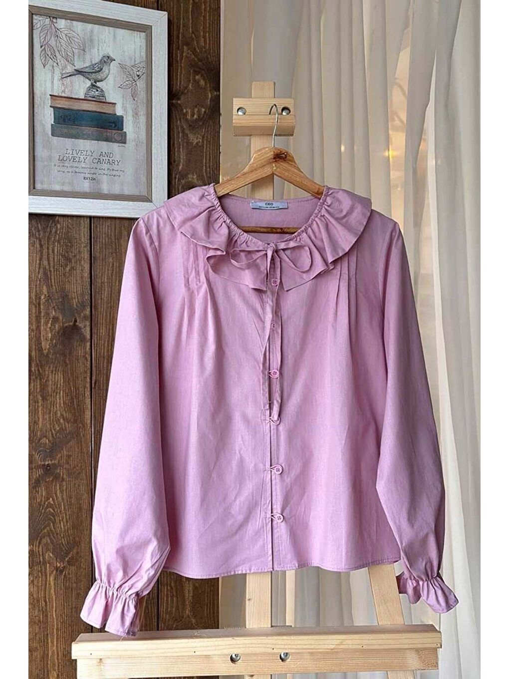Soft Lila Bebe Yaka Fiyonklu Gömlek-2