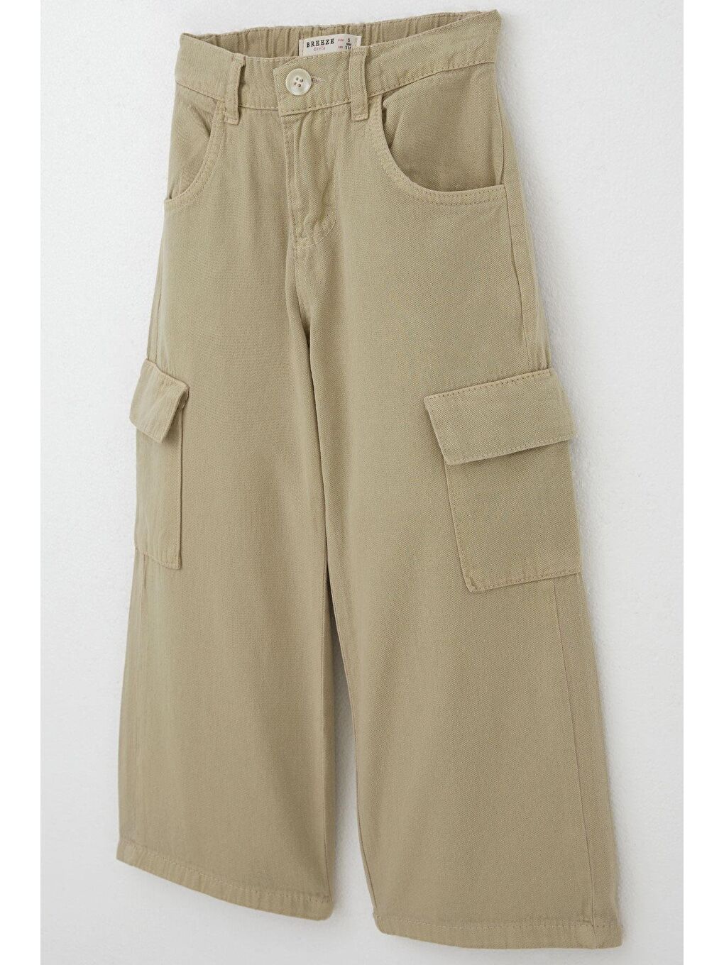 Kız Çocuk Gabardin Pantolon Kargo Cep Detaylı Haki Yeşil (5-13 Yaş)-2