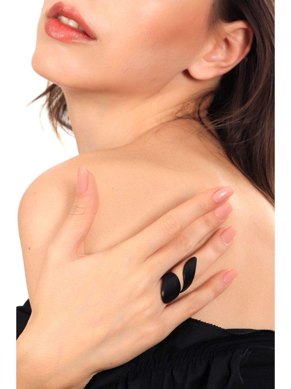 Kadın Siyah Oksit Lak Kaplama Dolama Formlu Ayarlanabilir Splash Yüzük-3