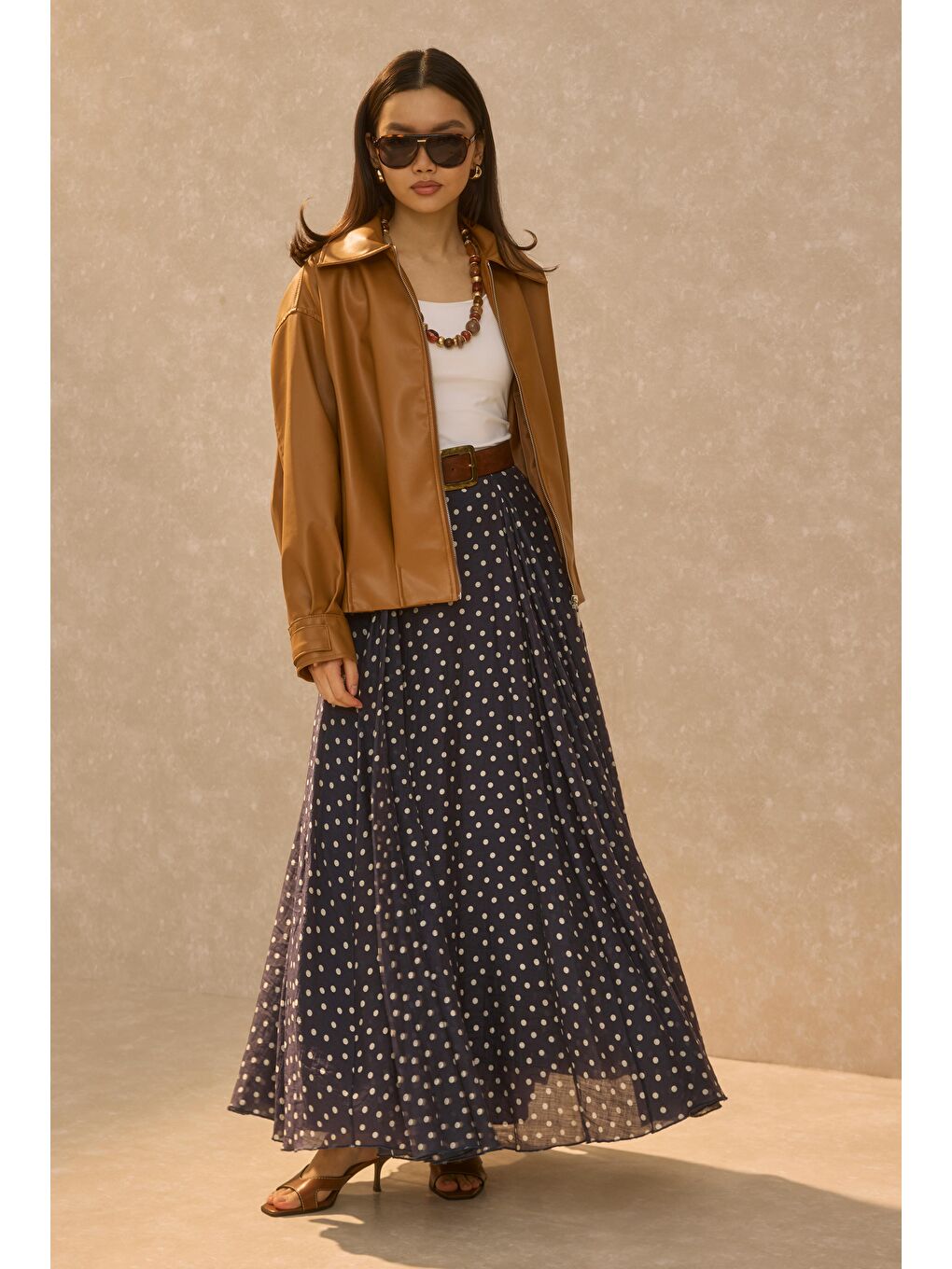 Kahverengi Pile Detaylı Deri Ceket Taba