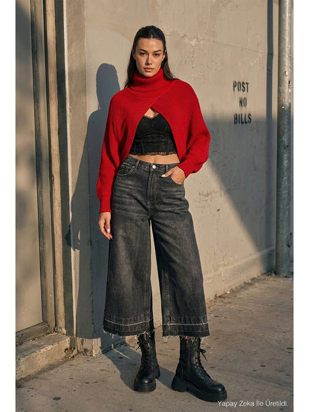 Gri Kadın Füme 4w6-13 Culotte Fit Kiraz Nakış Detaylı Tasarım Denim Jean