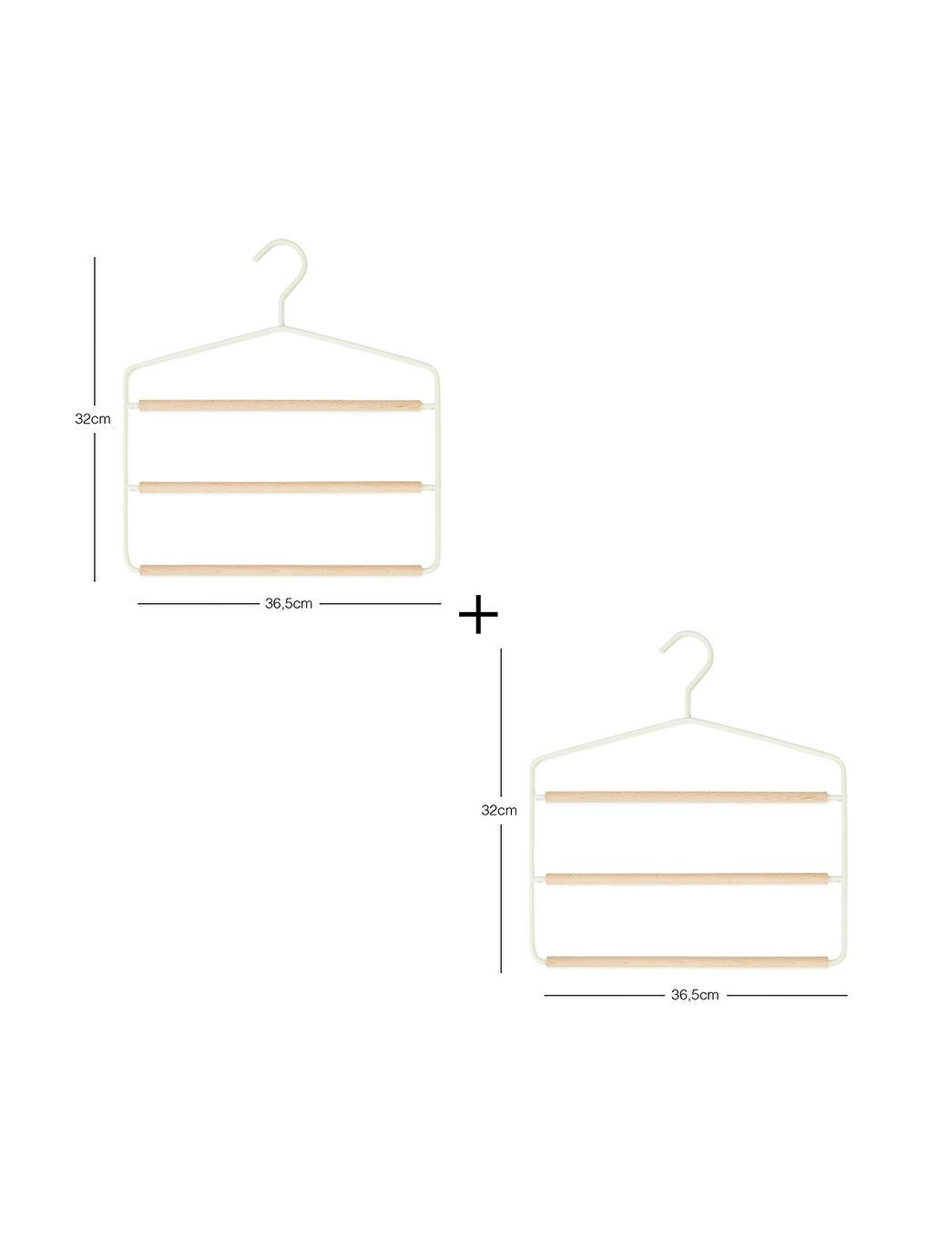 2'li 3 Katlı Ahşap Destekli Mat Beyaz Renk Metal Giysi Askısı 32 x 36.5 x 0.47 cm-6