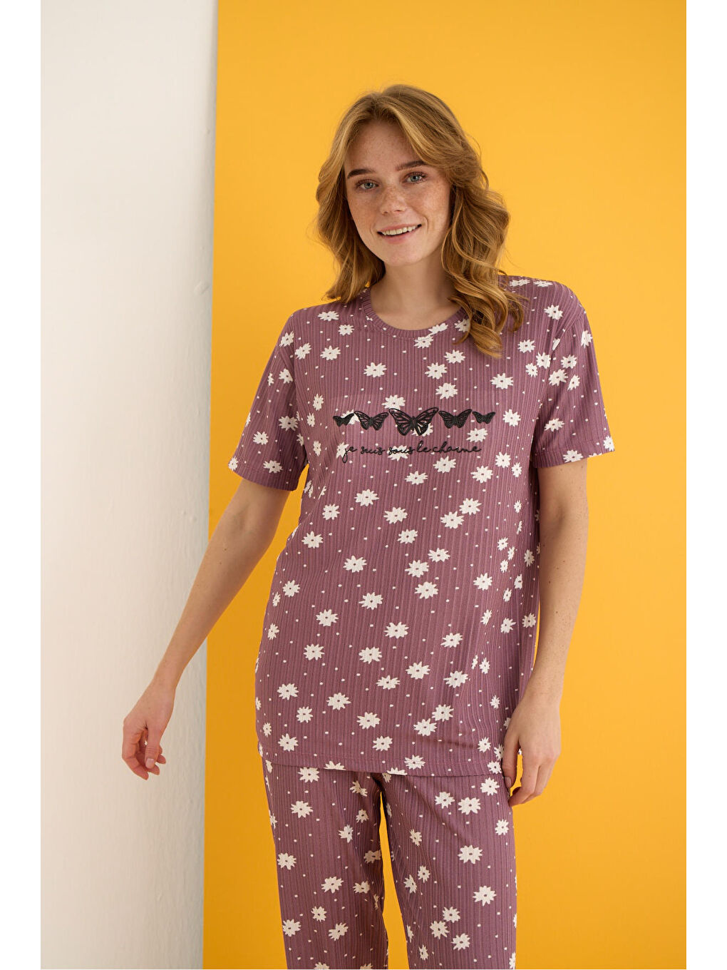 Mor Zincir Pijama Takımı 7021-7